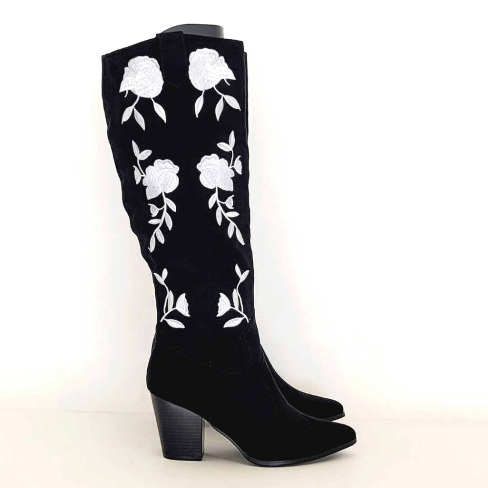 NEW Justfab Women Black Cowboy Summer Fall Winter  Boots Size 9 US